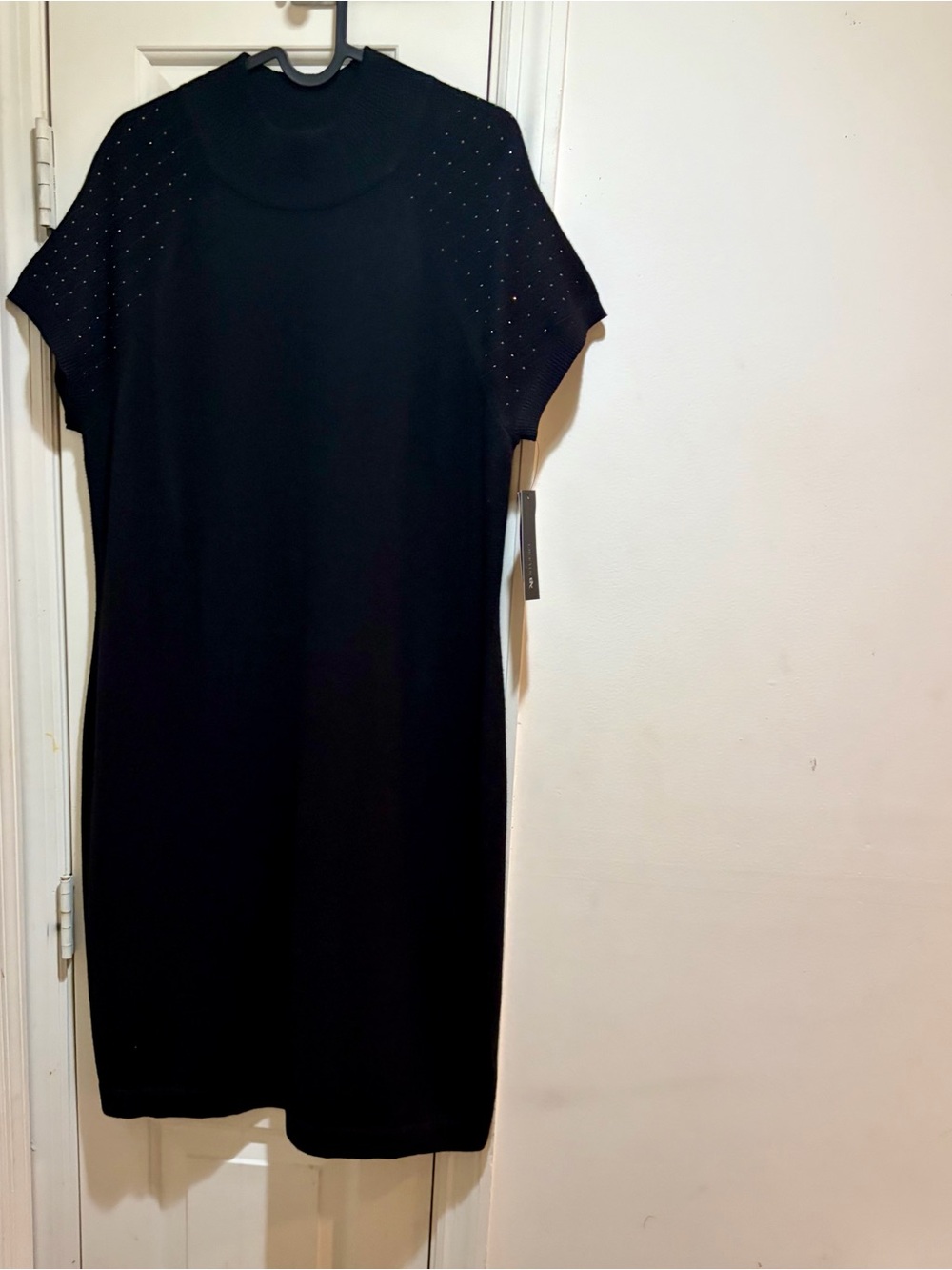 NWT AB Studio Black Sweater Short-Sleeve Knit Dress with Stud Detail